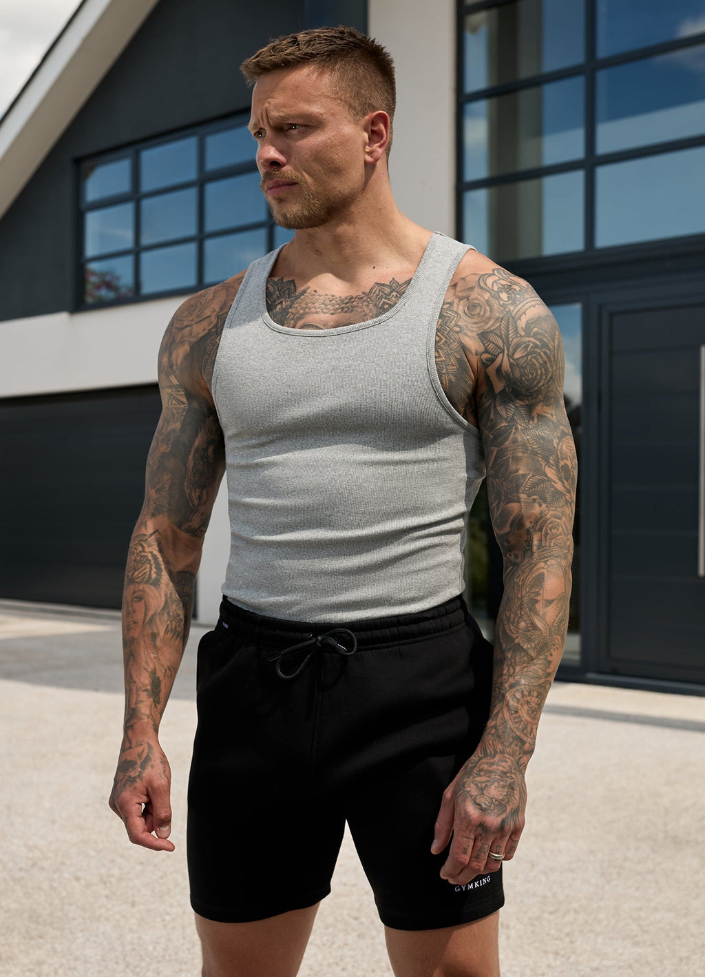 Gym King Fundamental Rib Vest - Grey Marl