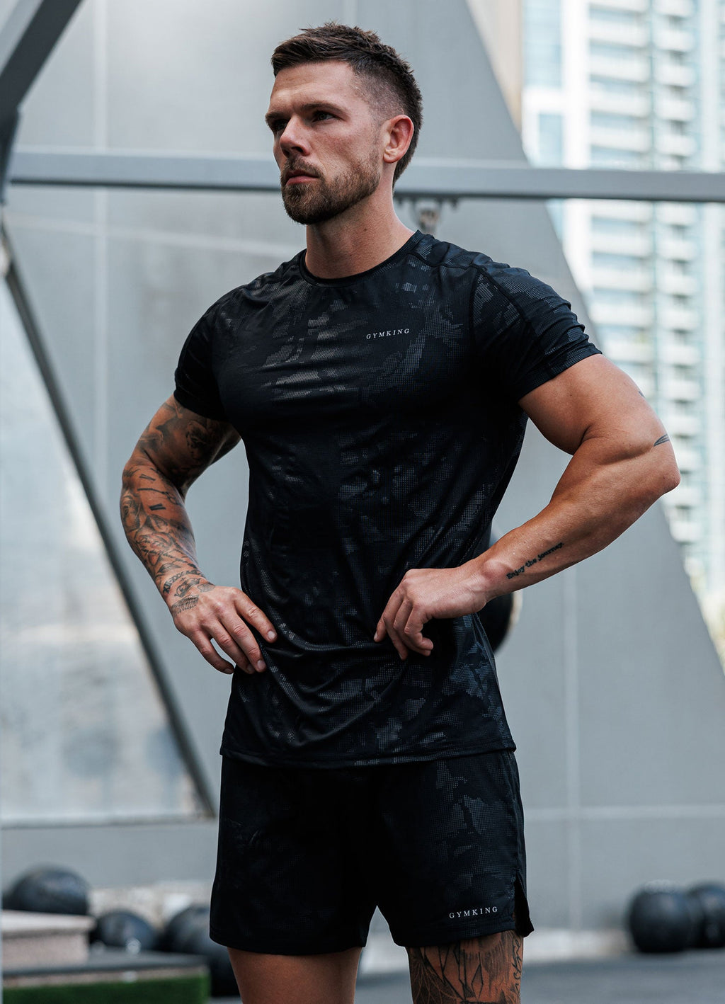 Gym King Debossed Camo Short Sleeve Tee - Black