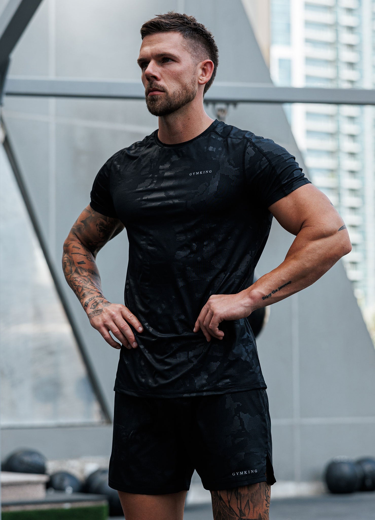 Gym King Debossed Camo Short Sleeve Tee - Black