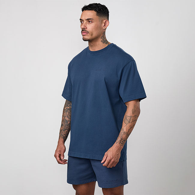 Gym King World Distressed Graphic Washed Tee - Rich Blue