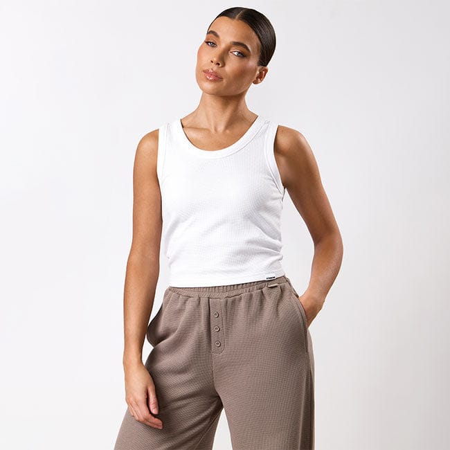 Gym King Waffle Crop Tank - White