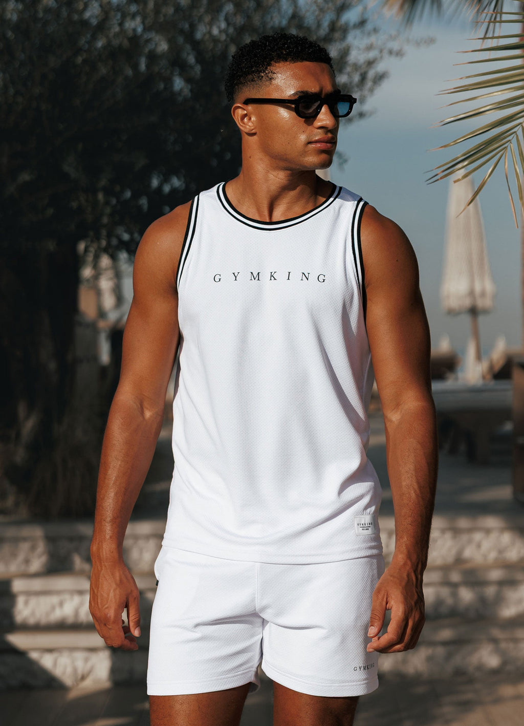 Gym King Brooklyn Mesh Vest - White/Black