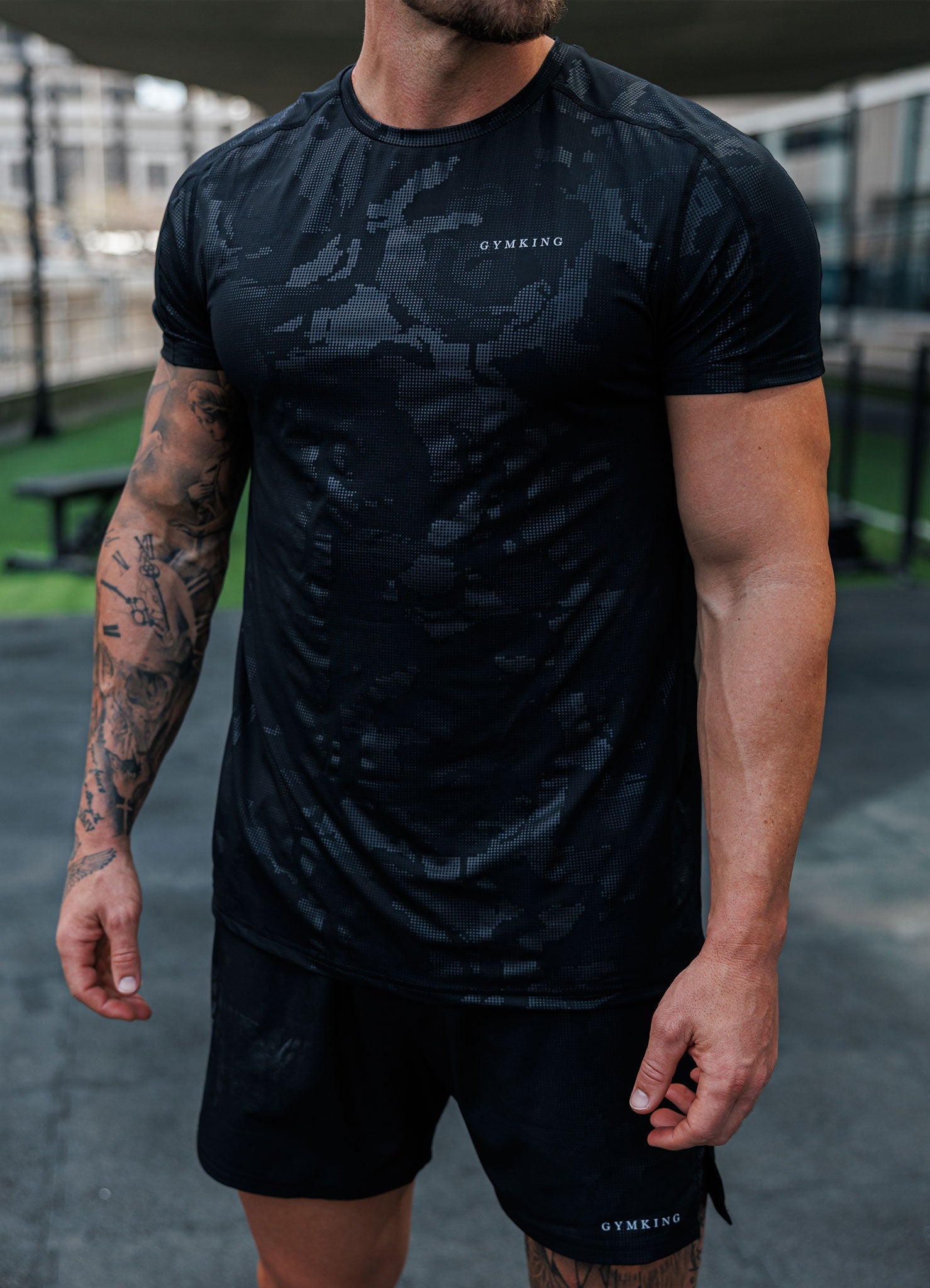 Gym King Debossed Camo Short Sleeve Tee - Black