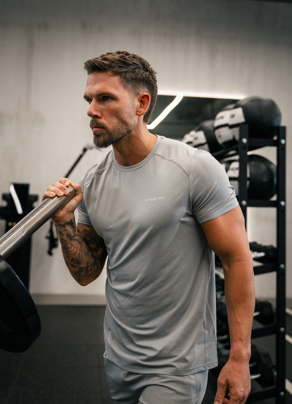 Gym King Debossed Pixel Tee - Urban Grey
