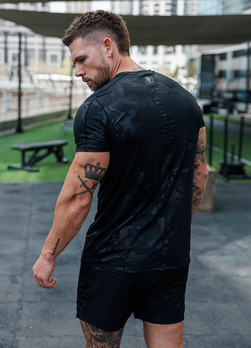 Gym King Debossed Camo Short Sleeve Tee - Black