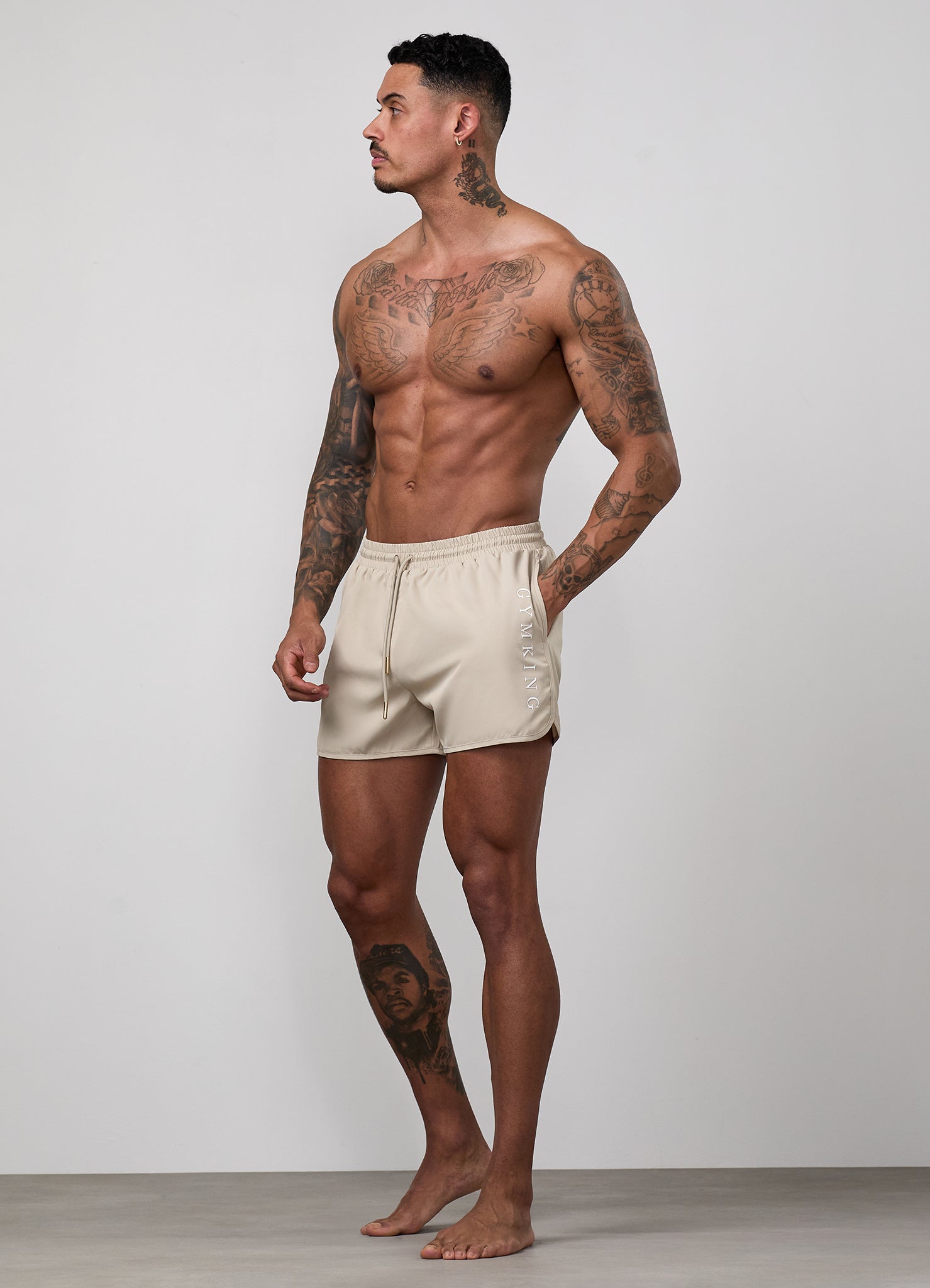 Gym King Blaze 3" Swimshort - Vanilla Brown/White