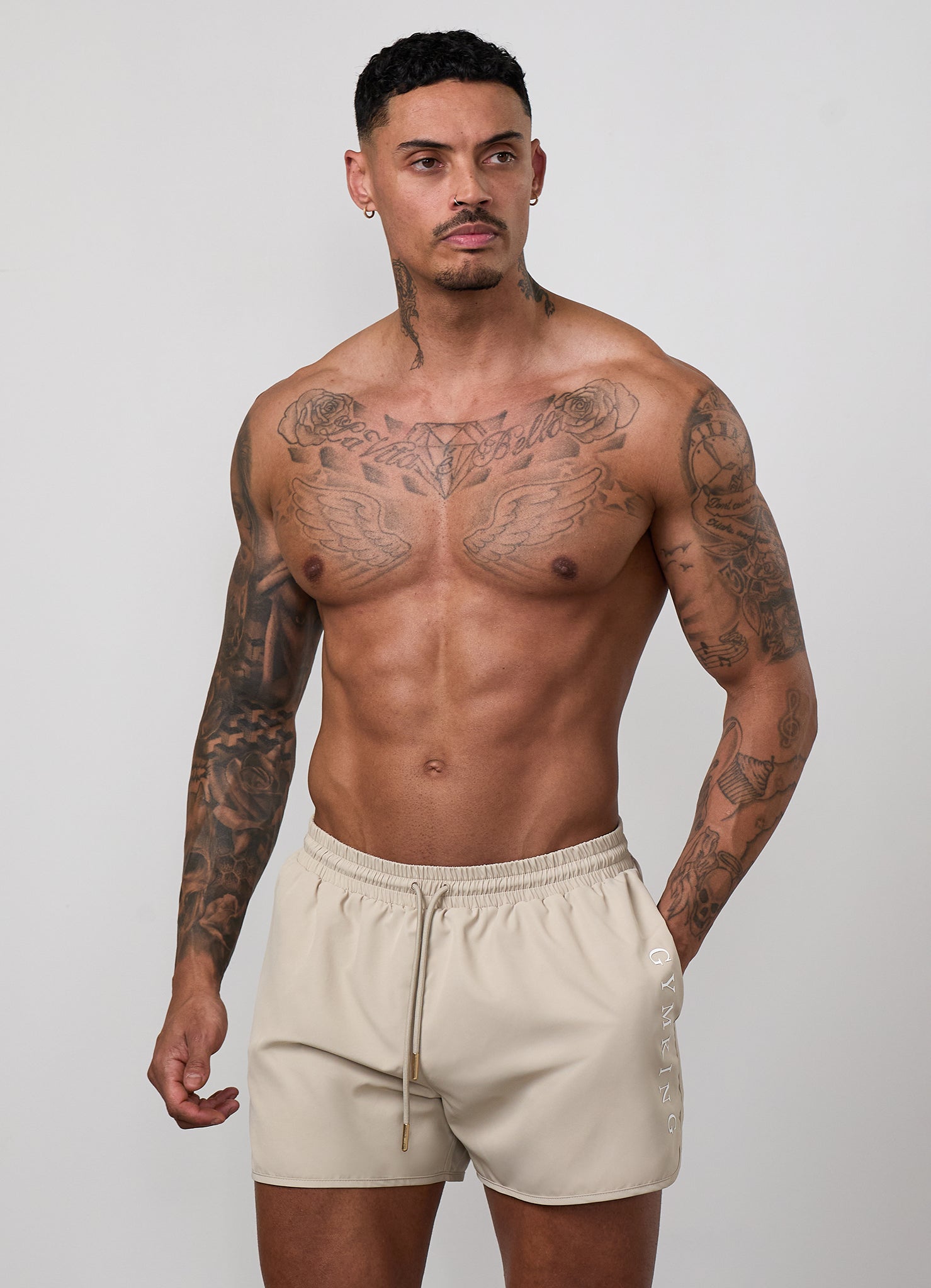 Gym King Blaze 3" Swimshort - Vanilla Brown/White