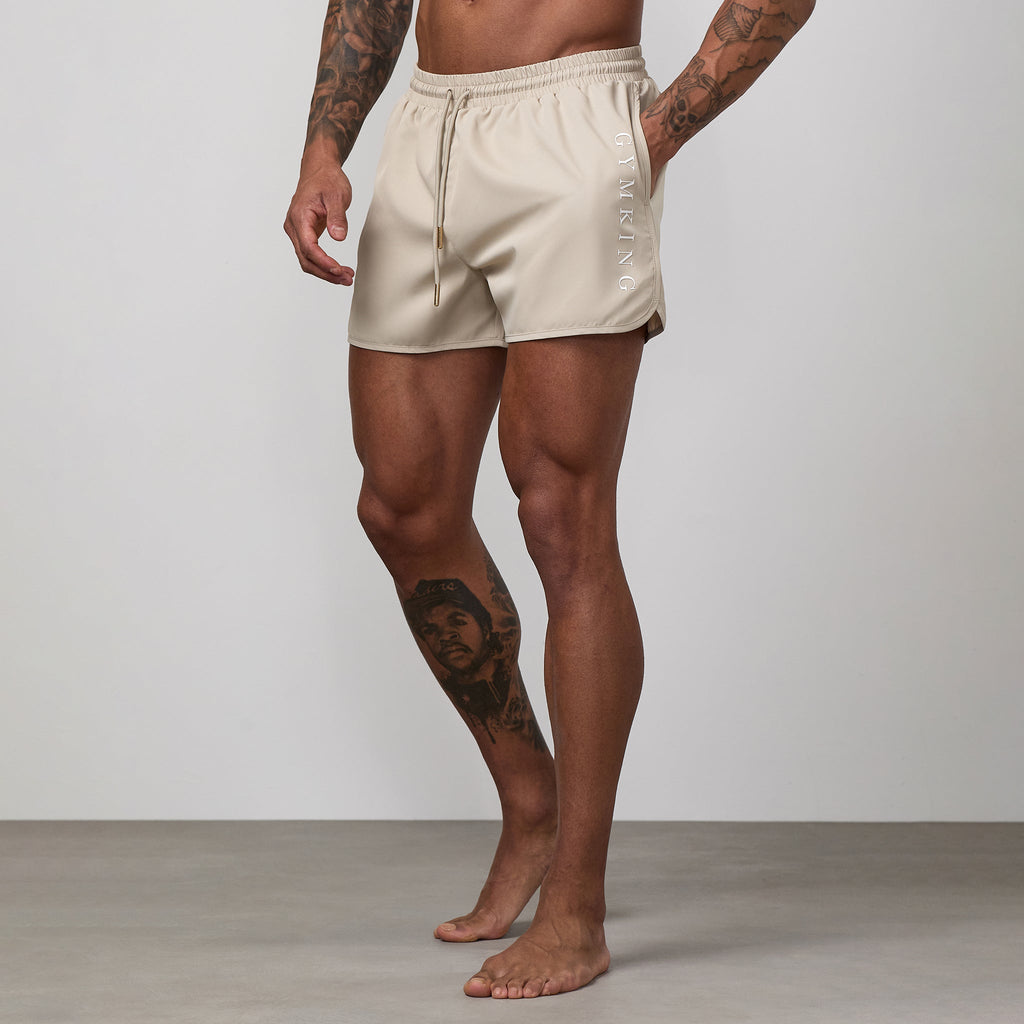 Gym King Blaze 3" Swimshort - Vanilla Brown/White