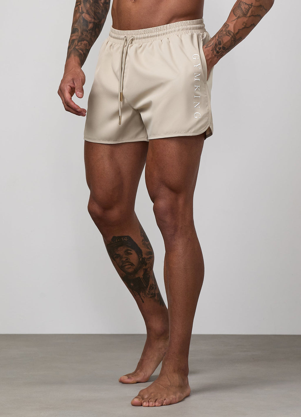 Gym King Blaze 3" Swimshort - Vanilla Brown/White