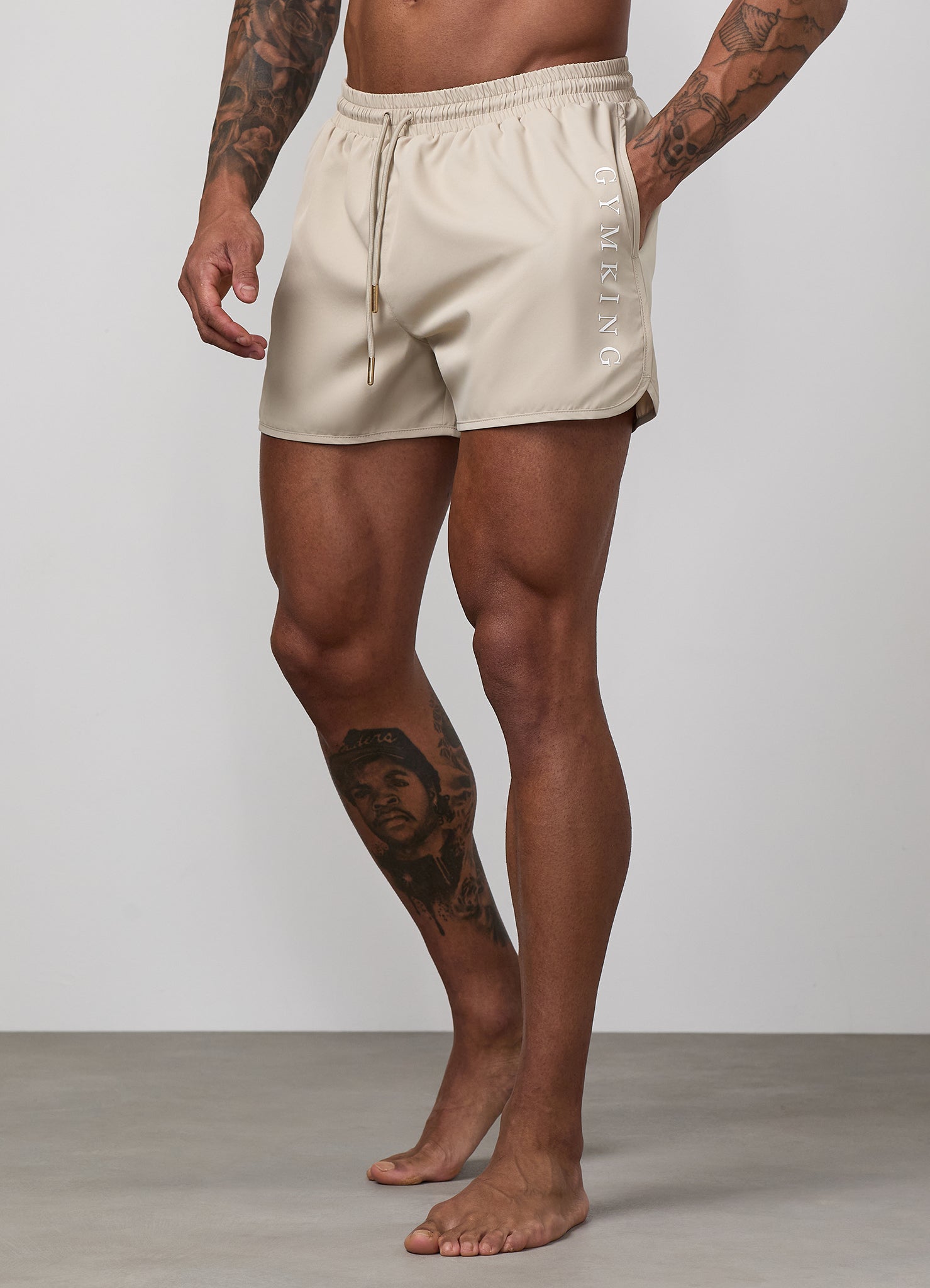 Gym King Blaze 3" Swimshort - Vanilla Brown/White