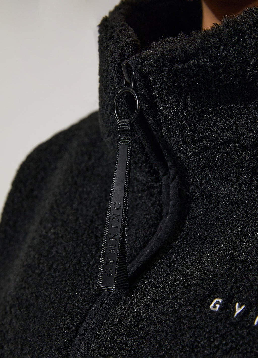 Gym King Linear Cropped Borg Full Zip - Black