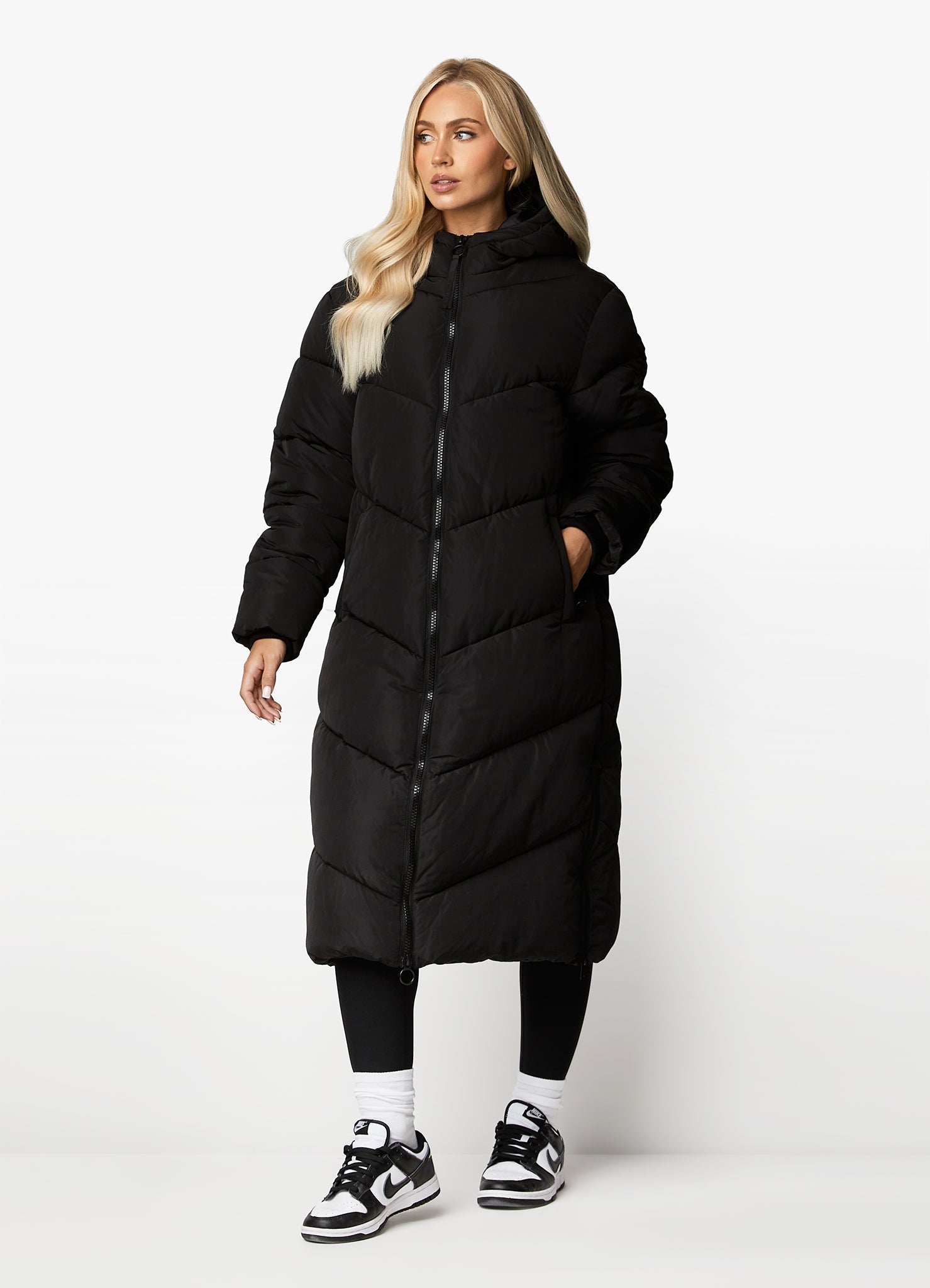 Gym King Chevron Longline Puffer - Black