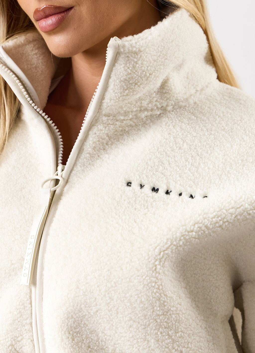 Gym King Linear Cropped Borg Full Zip - Cream