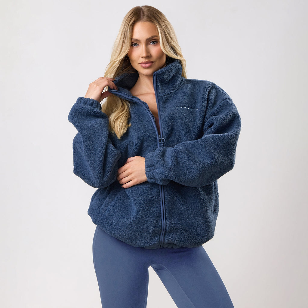 Gym King Long Line Borg Full Zip - Slate Blue