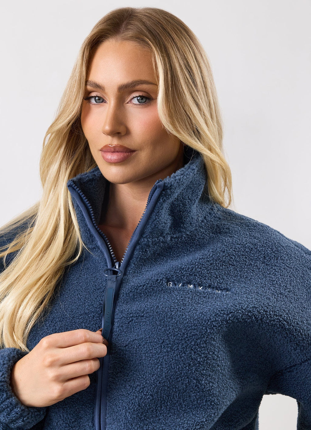 Gym King Long Line Borg Full Zip - Slate Blue