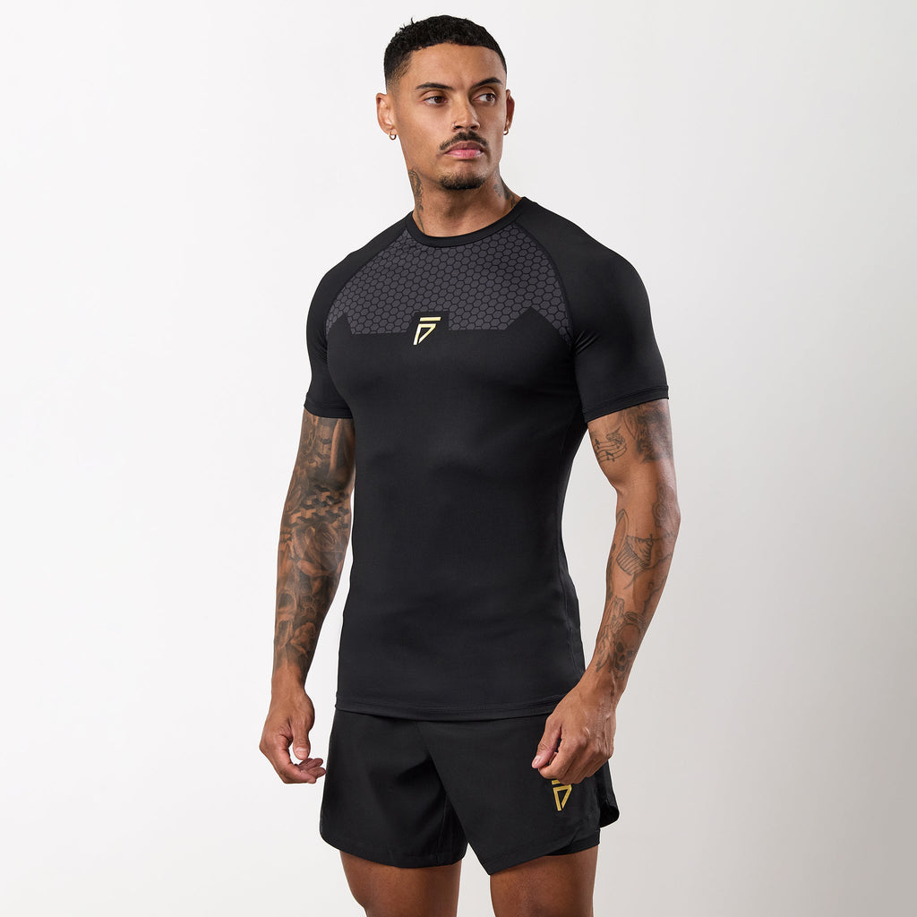 Gym King Fight Division Combat Short Sleeve Rash Guard - Black