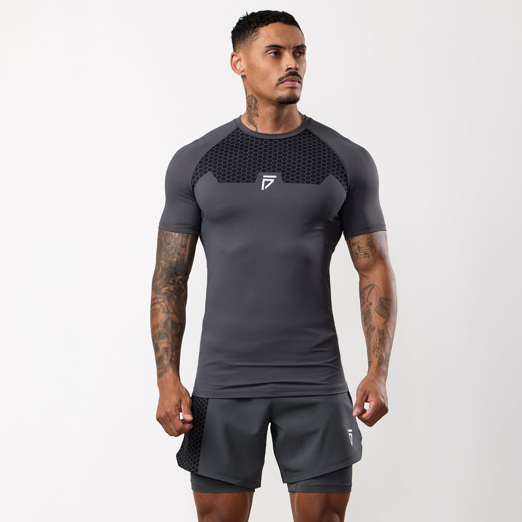 Gym King Fight Division Combat Short Sleeve Rash Guard - Graphite