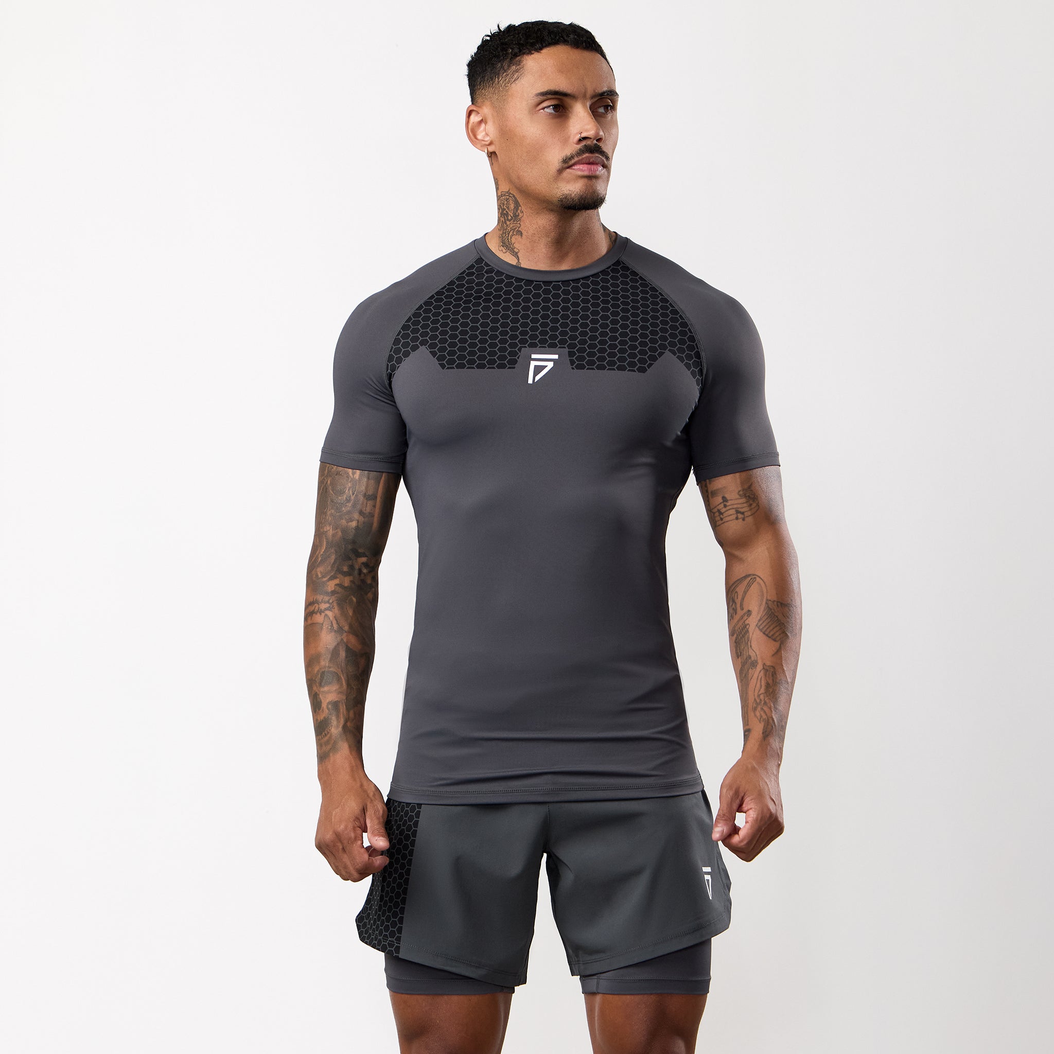 Gym King Fight Division Combat Short Sleeve Rash Guard - Graphite