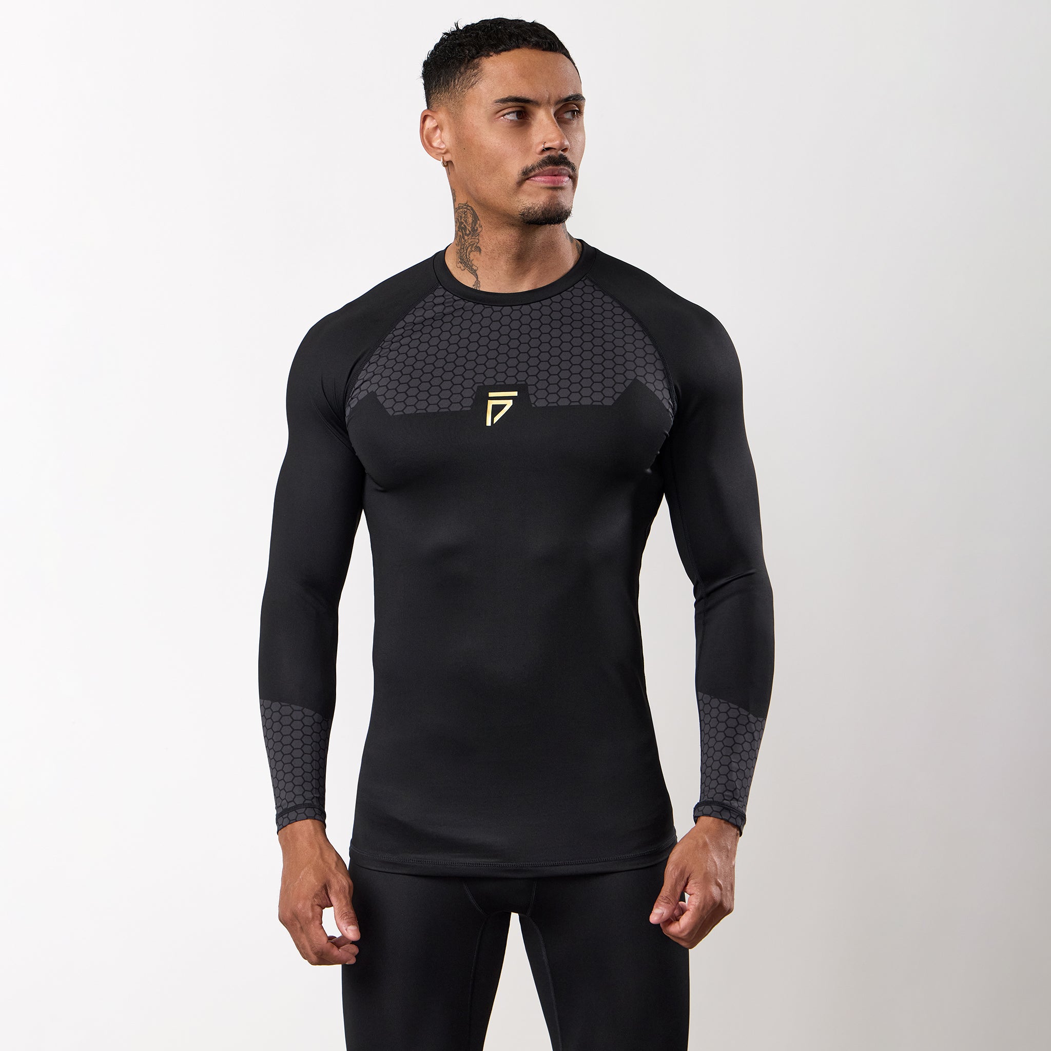 Gym King Fight Division Combat Long Sleeve Rash Guard - Black