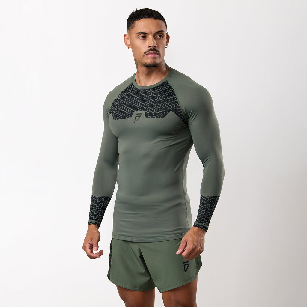 Gym King Fight Division Combat Long Sleeve Rash Guard - Deep Olive