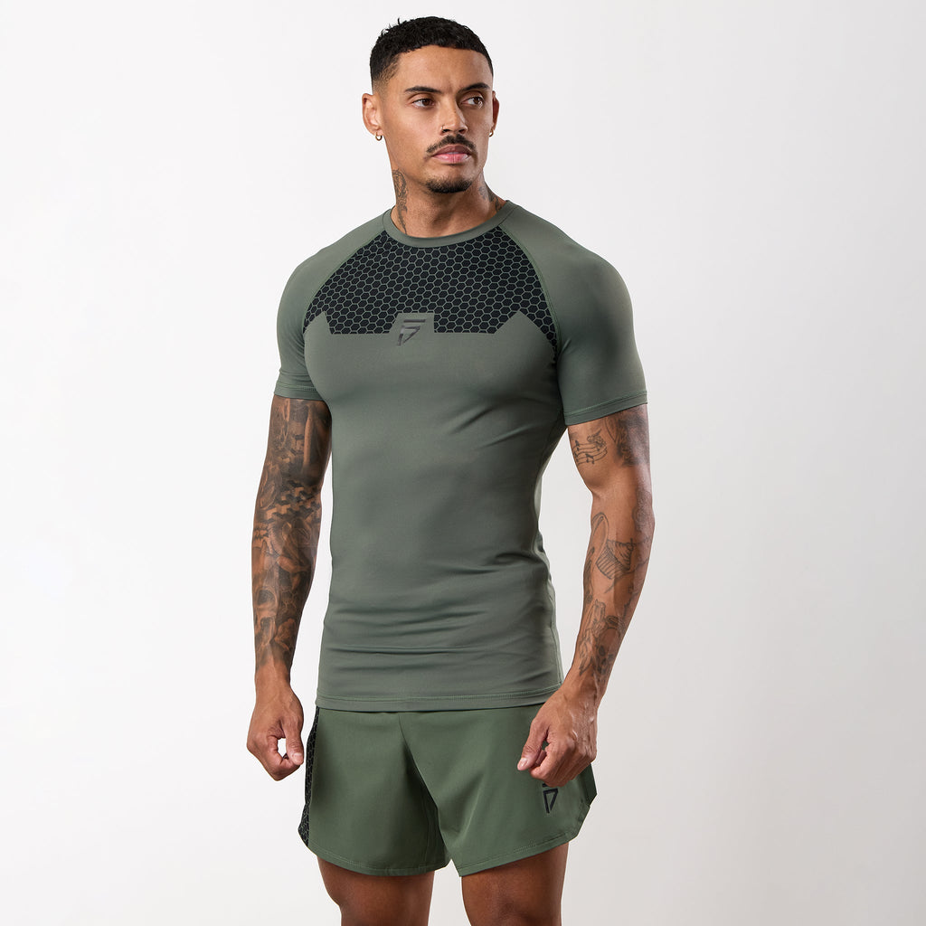 Gym King Fight Division Combat Short Sleeve Rash Guard - Deep Olive