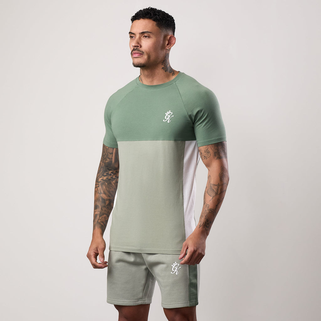 Gym King Contrast Panel Jersey Tee - Fern Green/Soft Khaki/White