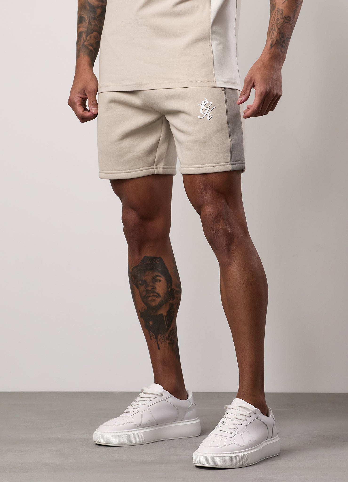 Gym King Contrast Panel Short - Taupe/Light Stone/White