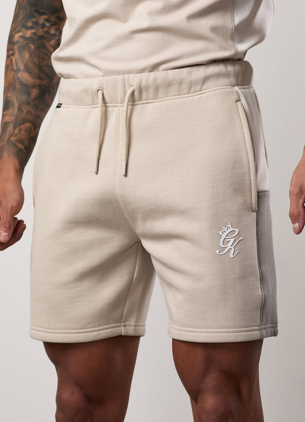 Gym King Contrast Panel Short - Taupe/Light Stone/White
