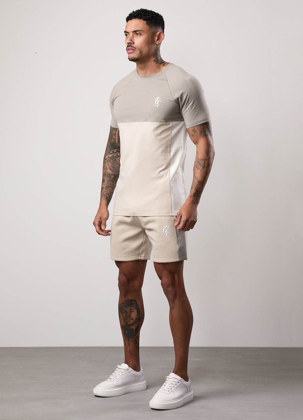 Gym King Contrast Panel Short - Taupe/Light Stone/White
