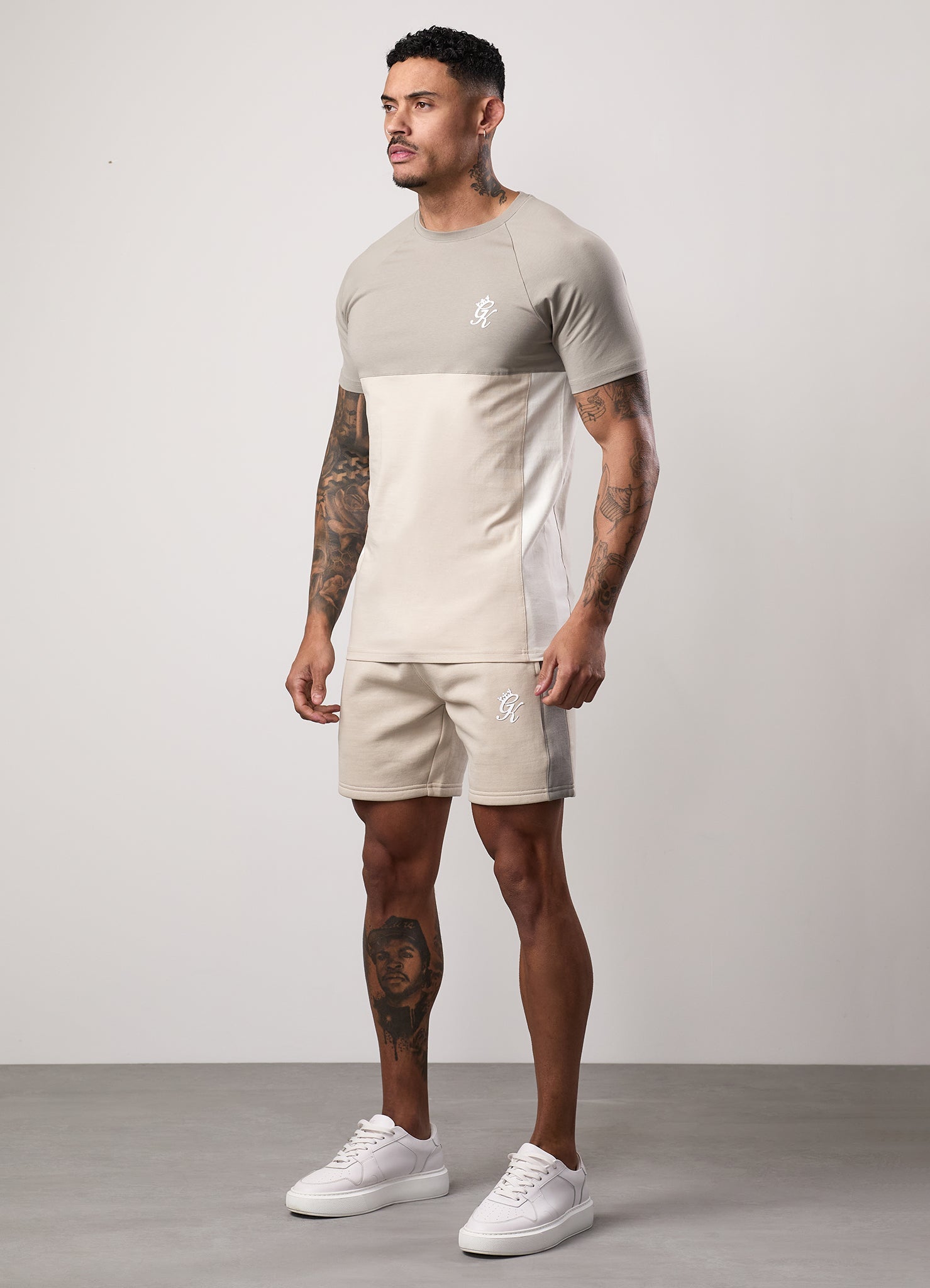 Gym King Contrast Panel Short - Taupe/Light Stone/White