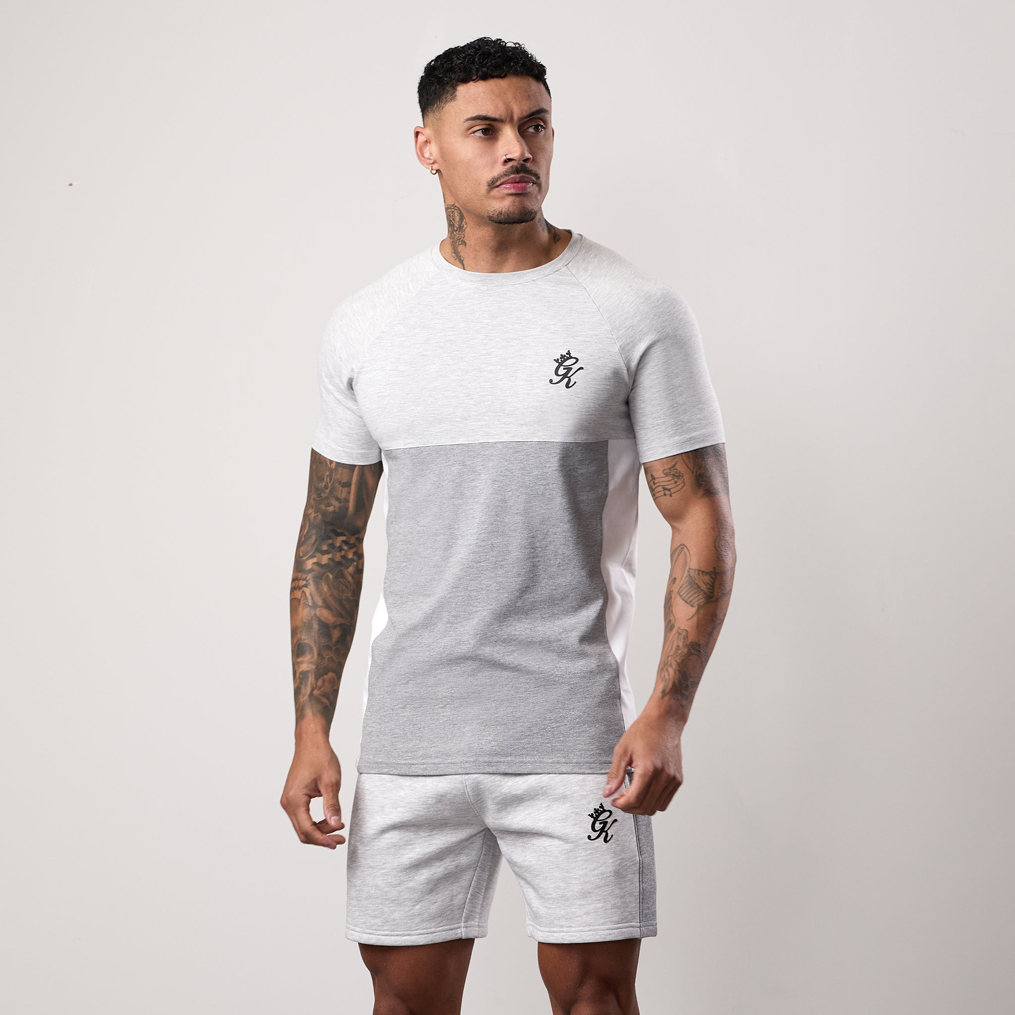 Gym King Contrast Panel Jersey Tee - Snow Marl/Light Grey/White