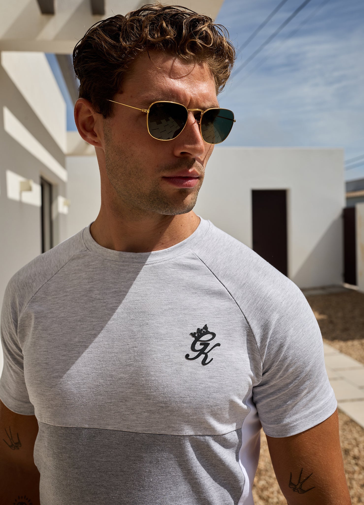 Gym King Contrast Panel Jersey Tee - Snow Marl/Light Grey/White