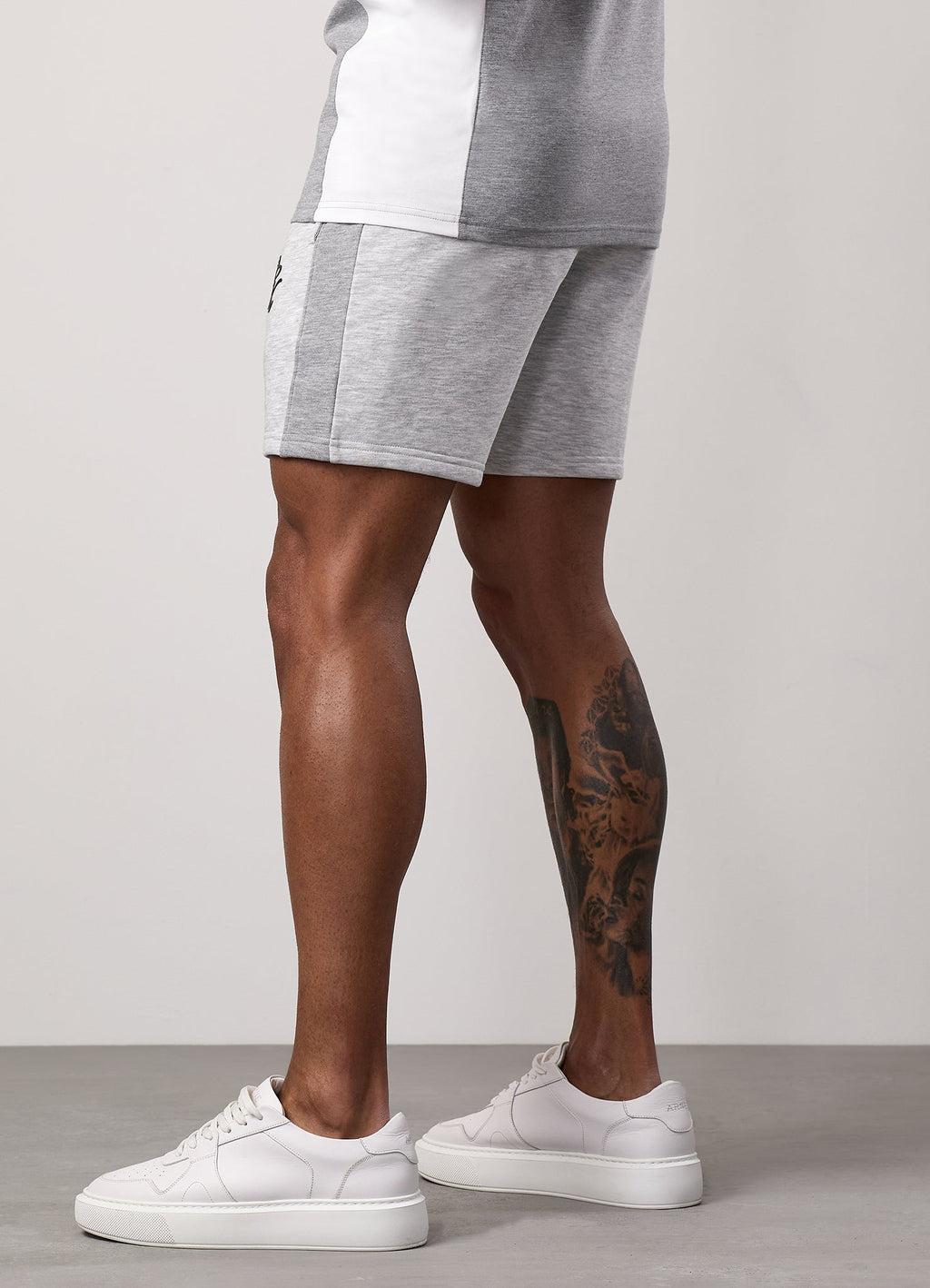 Gym King Contrast Panel Short - Snow Marl/Light Grey/White