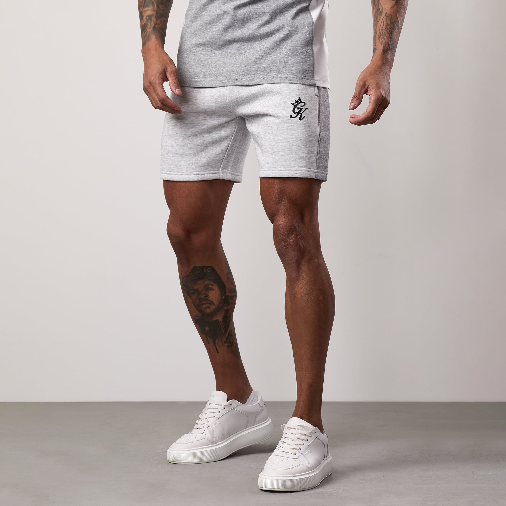 Gym King Contrast Panel Short - Snow Marl/Light Grey/White