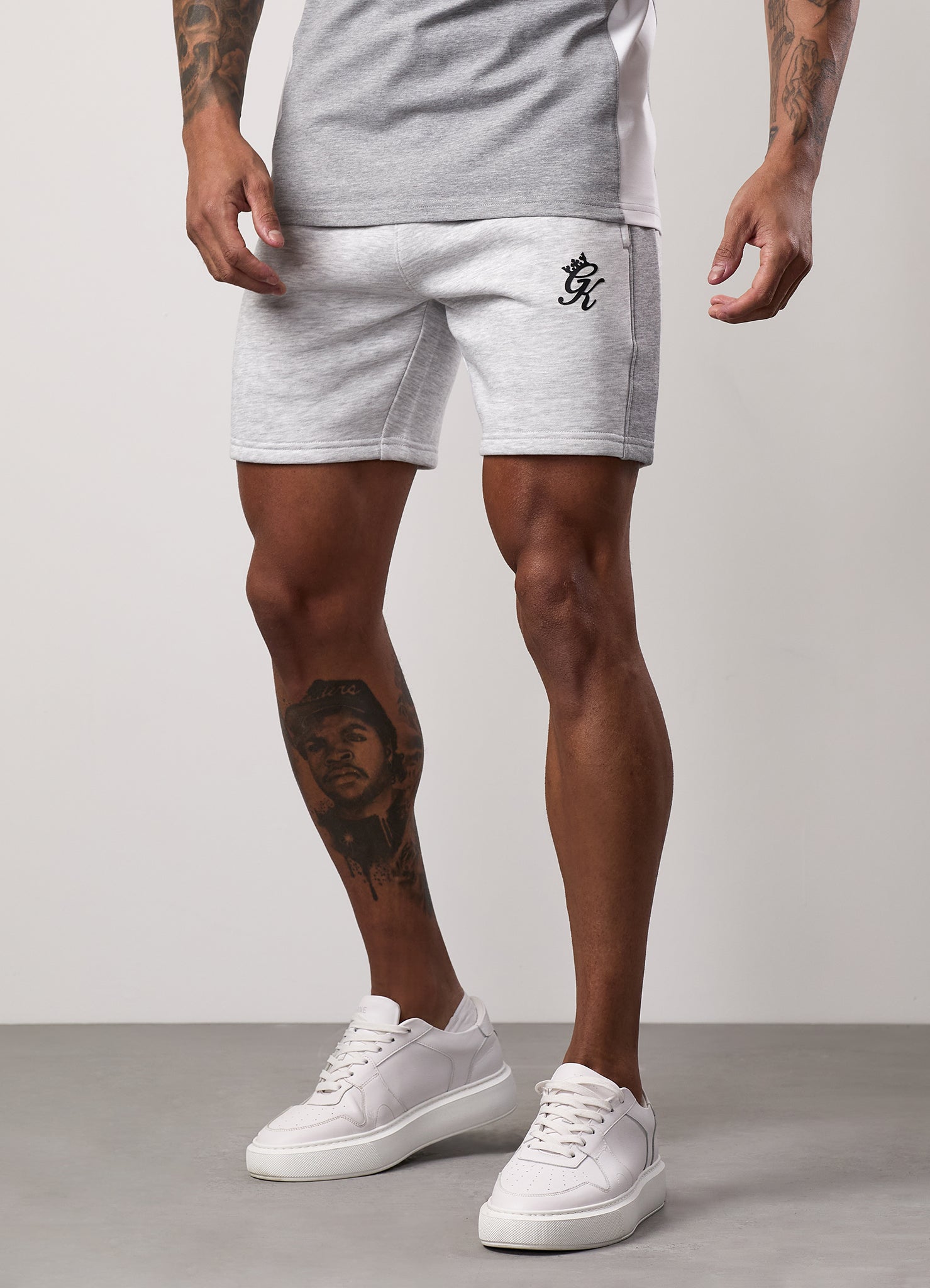 Gym King Contrast Panel Short - Snow Marl/Light Grey/White