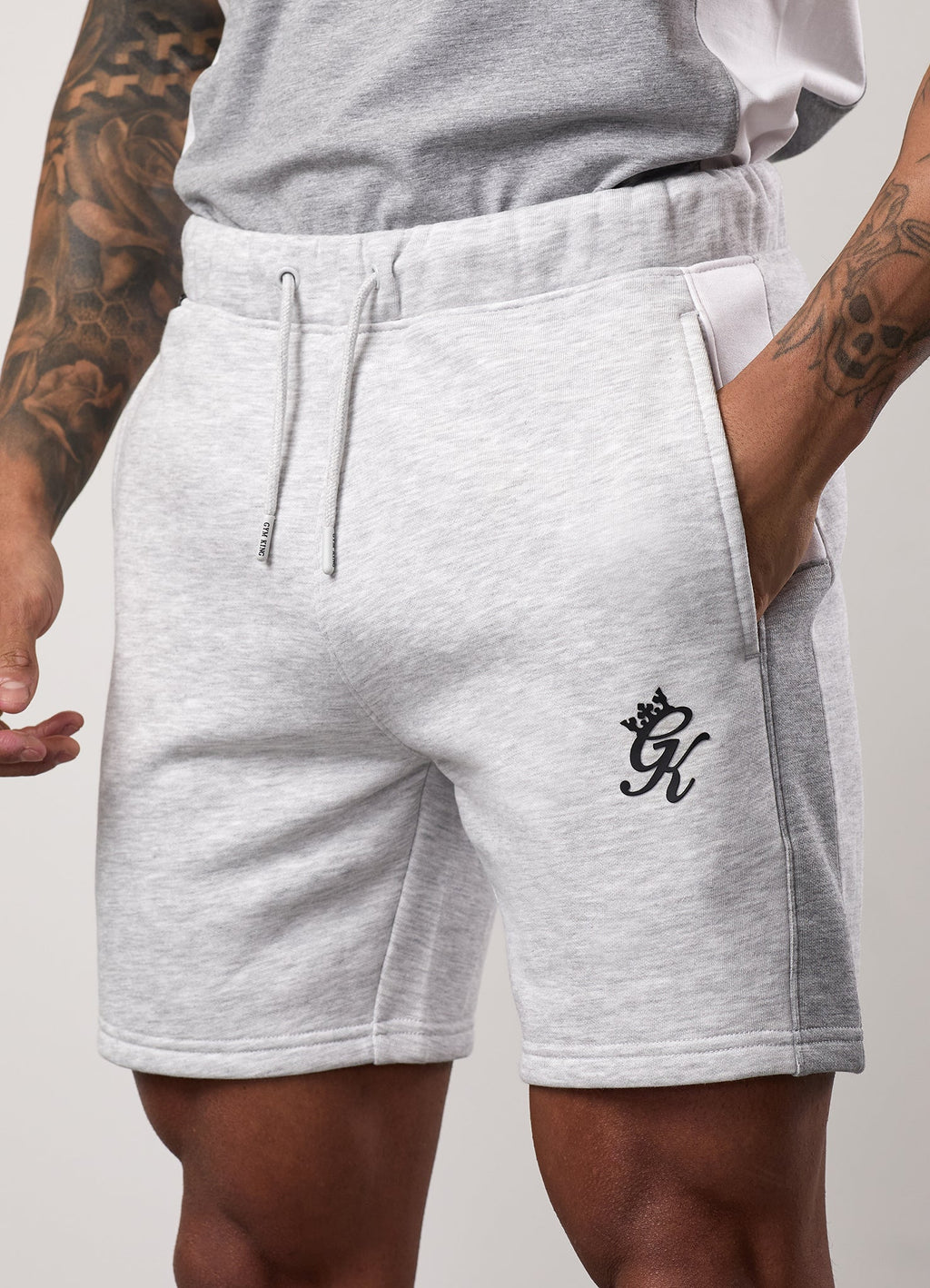 Gym King Contrast Panel Short - Snow Marl/Light Grey/White