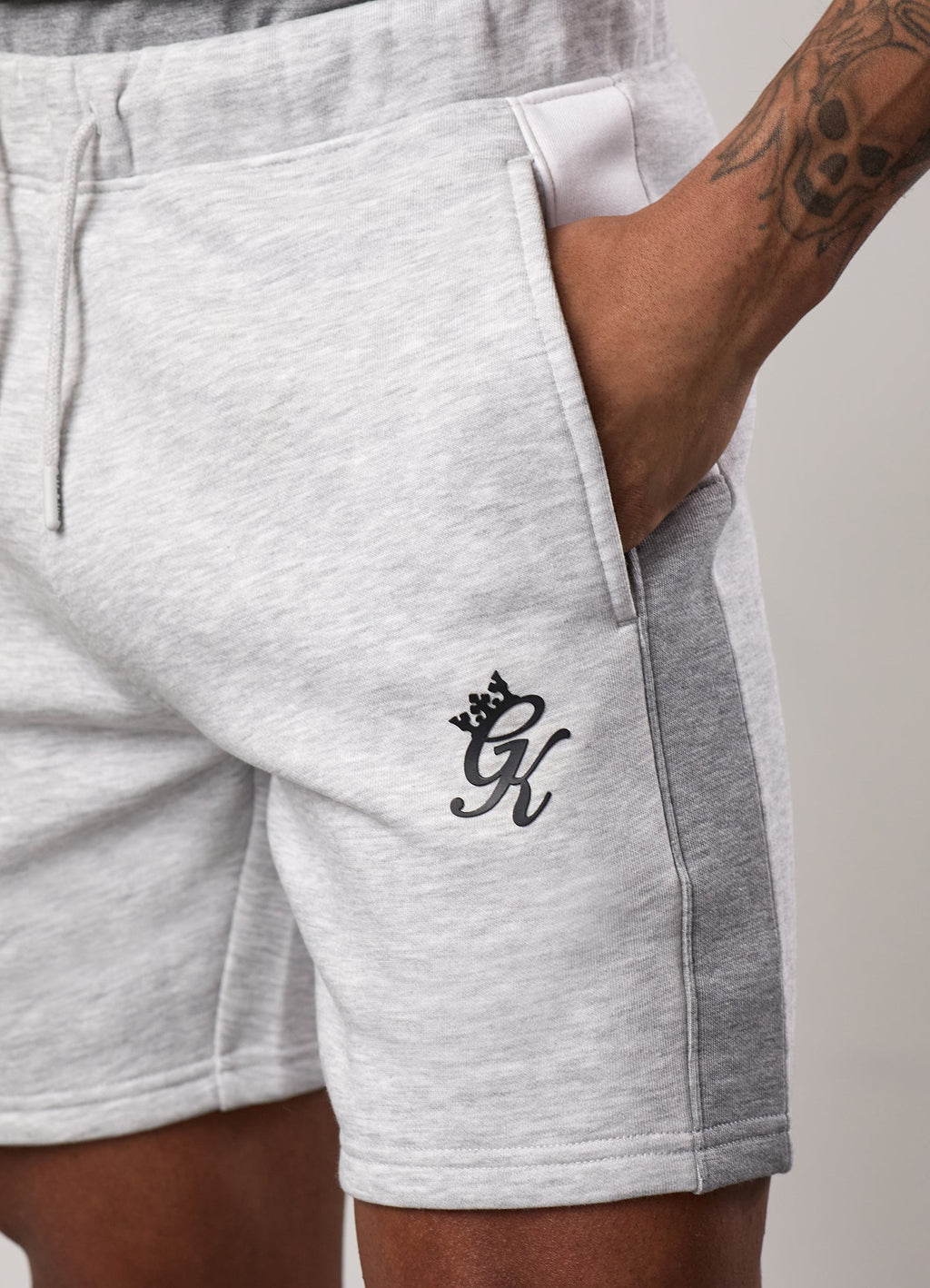 Gym King Contrast Panel Short - Snow Marl/Light Grey/White