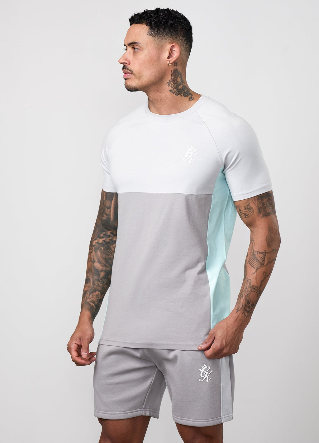 Gym King Contrast Panel Jersey Tee - Urban Grey/Light Grey/Mint