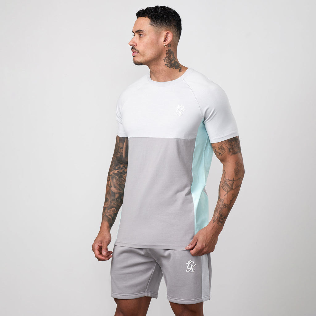 Gym King Contrast Panel Jersey Tee - Urban Grey/Light Grey/Mint