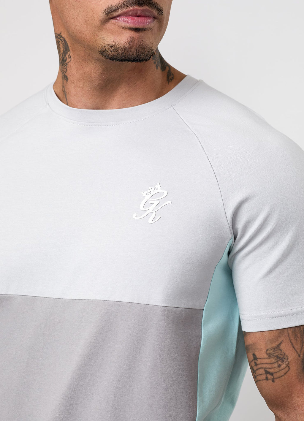 Gym King Contrast Panel Jersey Tee - Urban Grey/Light Grey/Mint