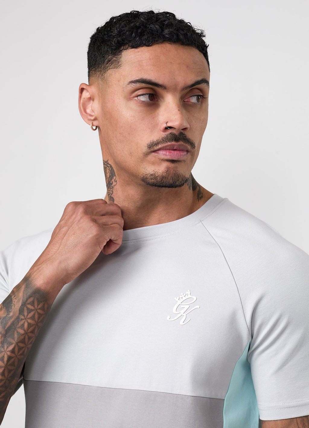 Gym King Contrast Panel Jersey Tee - Urban Grey/Light Grey/Mint