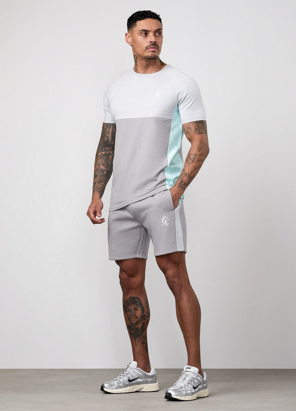 Gym King Contrast Panel Jersey Tee - Urban Grey/Light Grey/Mint