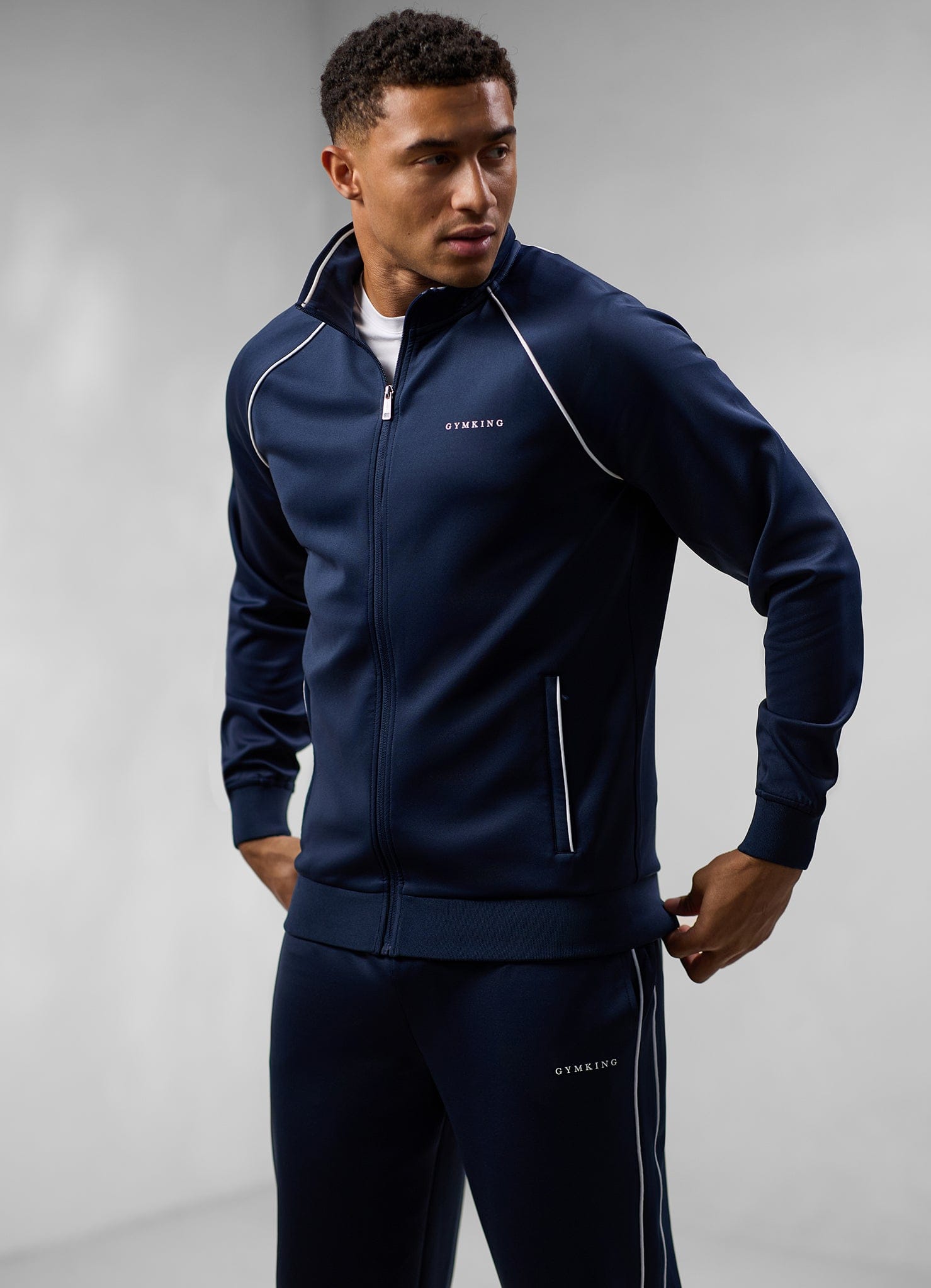 Gym King Core Piped Full Zip Funnel - Navy