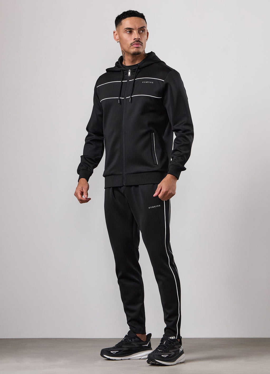 Gym King Core Piped Full Zip Hoodie - Black