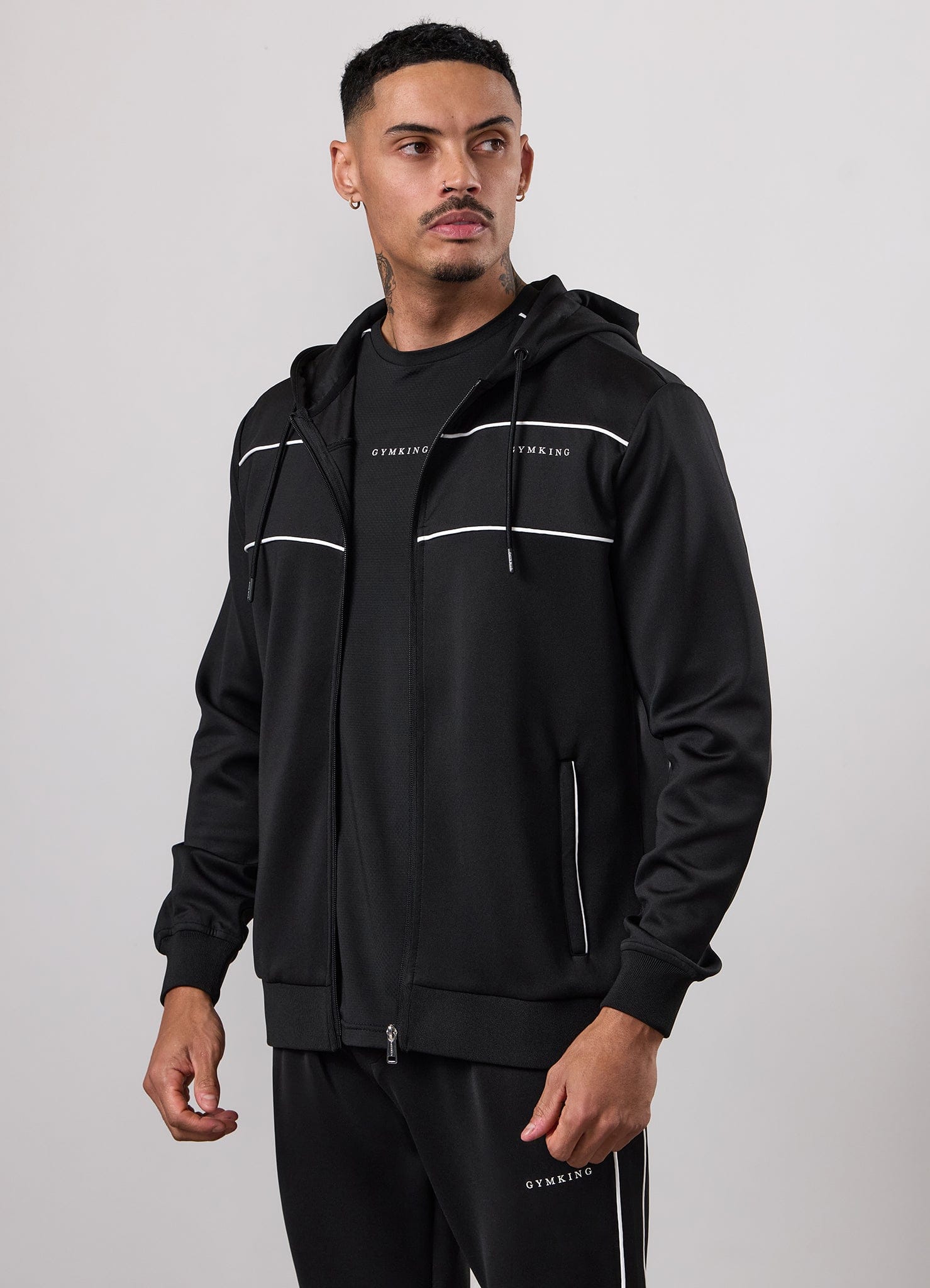 Gym King Core Piped Full Zip Hoodie - Black