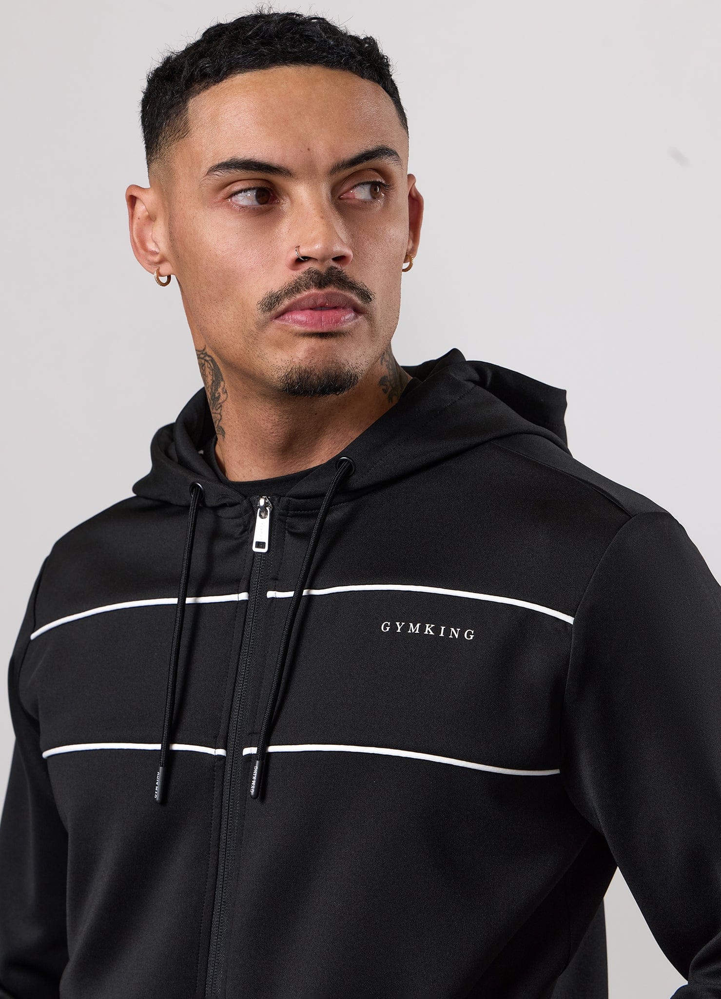 Gym King Core Piped Full Zip Hoodie - Black