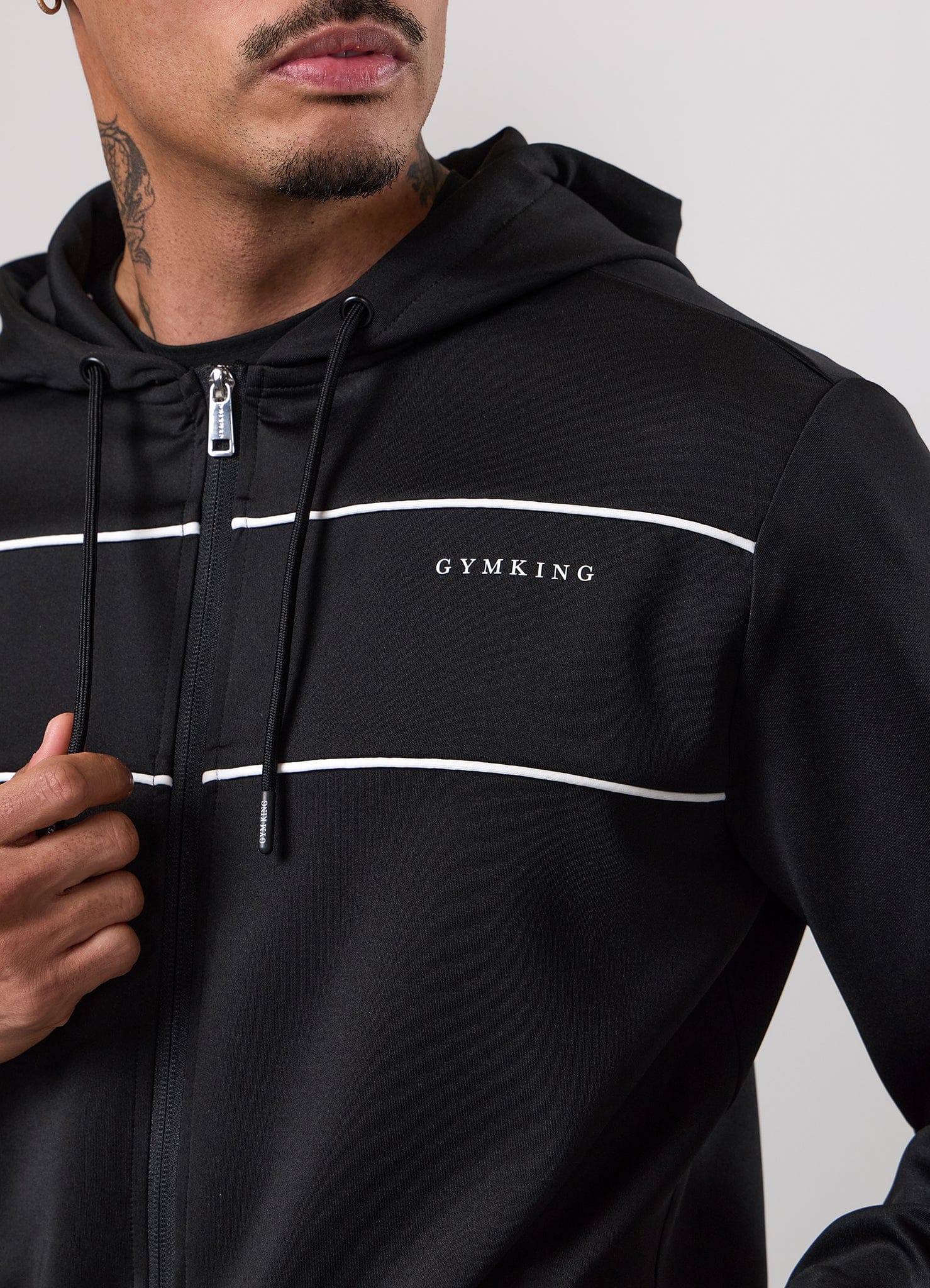 Gym King Core Piped Full Zip Hoodie - Black