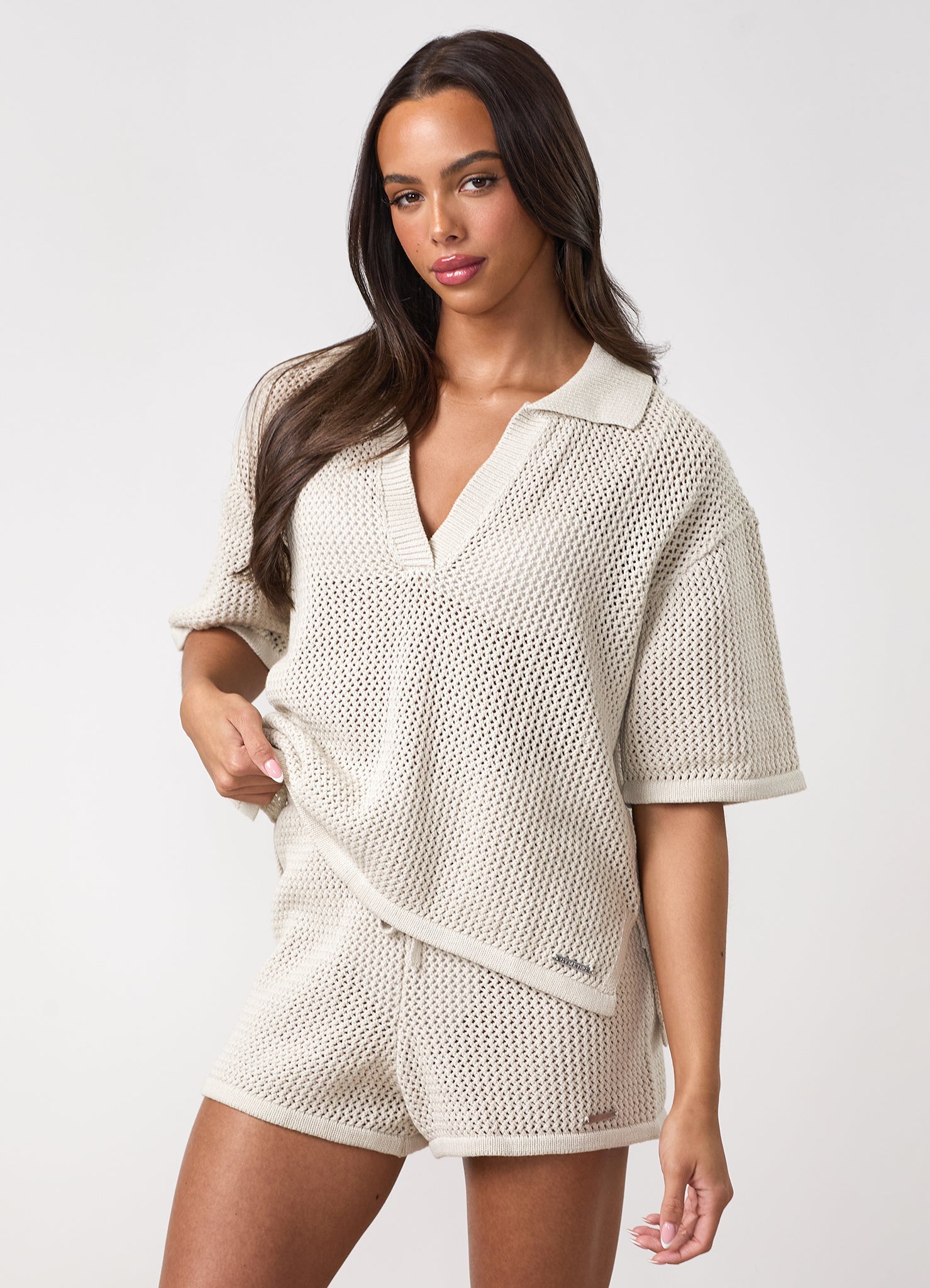 Gym King Crochet Boxy Tee - Sand