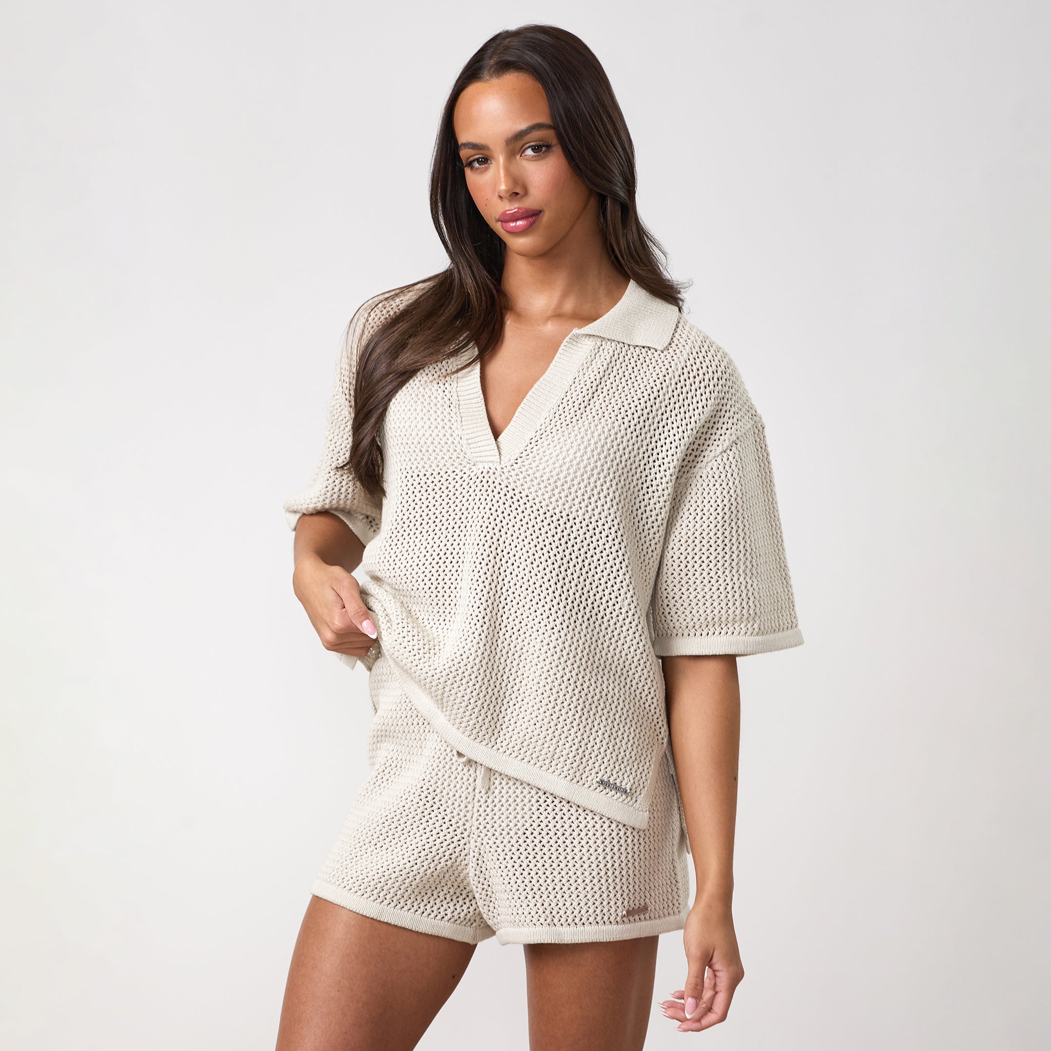 Gym King Crochet Boxy Tee - Sand