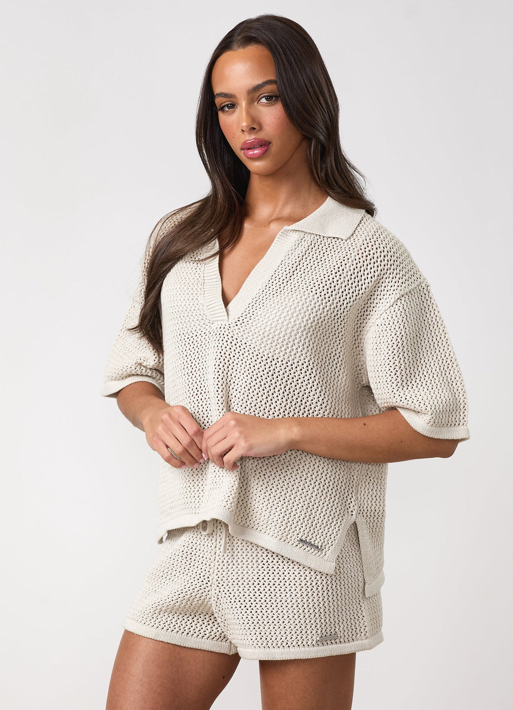 Gym King Crochet Boxy Tee - Sand